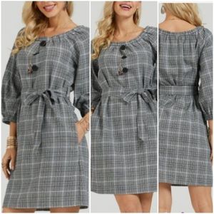 Suzanne Betro women’s black and white plaid dress, size medium